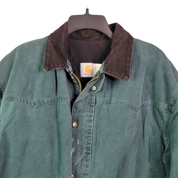 Carhartt C08HTG Vintage Union USA Santa Fe Ranch Corduroy Collar Green Coat L - Picture 2 of 16